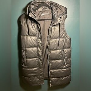 Zara HOODED FAUX LEATHER VEST
